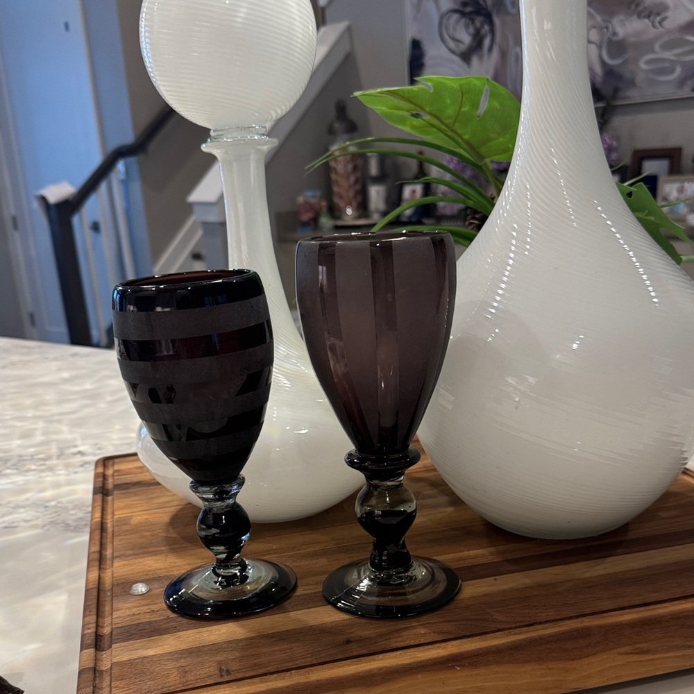 Elegant Purple Striped  mismatched Glass Goblets